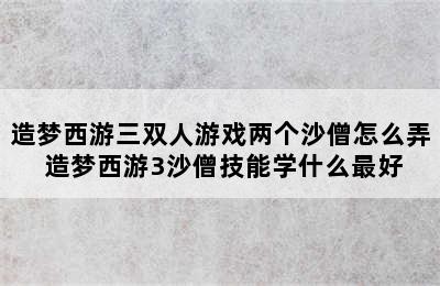 造梦西游三双人游戏两个沙僧怎么弄 造梦西游3沙僧技能学什么最好